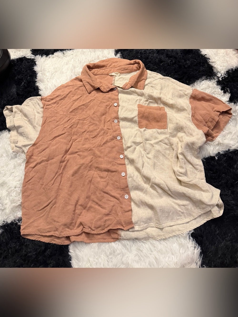 Two-Tone Button-Down in Rust and Cream